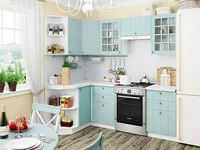 Небольшая угловая кухня в голубом и белом цвете Искитим